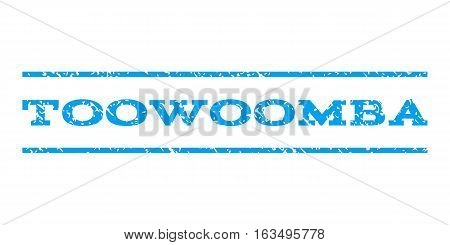Toowoomba watermark stamp. Text caption between horizontal parallel lines with grunge design style. Rubber seal stamp with scratched texture. Vector blue color ink imprint on a white background.