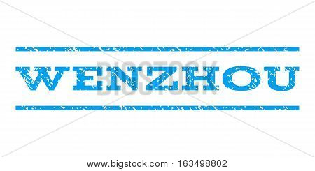 Wenzhou watermark stamp. Text caption between horizontal parallel lines with grunge design style. Rubber seal stamp with dirty texture. Vector blue color ink imprint on a white background.