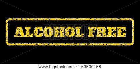 Yellow rubber seal stamp with Alcohol Free text. Vector message inside rounded rectangular banner. Grunge design and scratched texture for watermark labels. Horisontal sticker on a blue background.