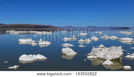At Mono Lake in California's eastern Sierra, rocky structures called 