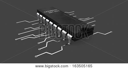 3d Illustration of computer microchip isolated black background