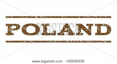 Poland watermark stamp. Text caption between horizontal parallel lines with grunge design style. Rubber seal stamp with scratched texture. Vector brown color ink imprint on a white background.