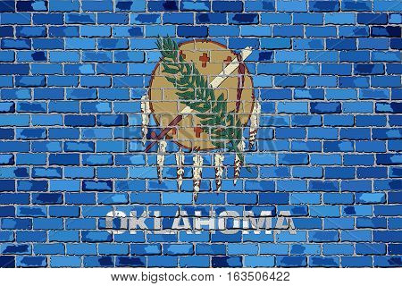 Flag of Oklahoma on a brick wall with effect - Illustration, 
The flag of the state of Oklahoma on brick background, 
Oklahoma flag in brick style