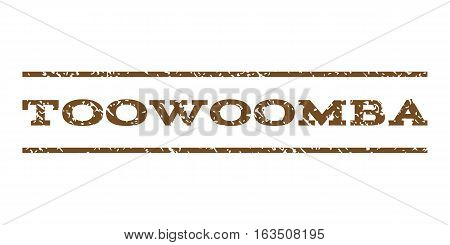 Toowoomba watermark stamp. Text tag between horizontal parallel lines with grunge design style. Rubber seal stamp with dirty texture. Vector brown color ink imprint on a white background.