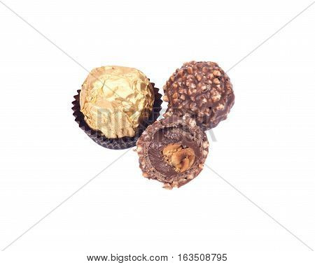 Italian chocolate balls isolated on white background