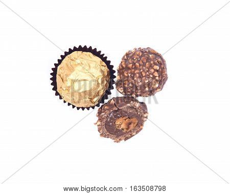 Italian chocolate balls isolated on white background