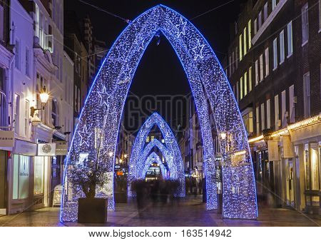 LONDON UK - DECEMBER 9TH 2015: The Christmas lights on South Molton Street in central London on 9th December 2015.