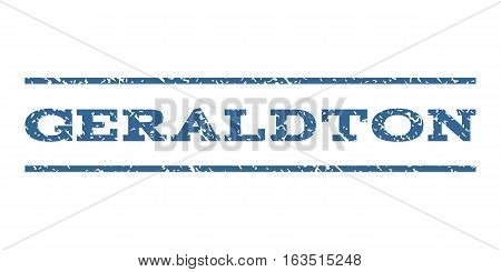 Geraldton watermark stamp. Text tag between horizontal parallel lines with grunge design style. Rubber seal stamp with scratched texture. Vector cobalt color ink imprint on a white background.