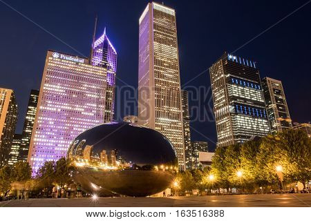 May 26 2016: Chicago United States: BCBSIL lights up after sponsoring an evening run and fun in the city of Chicago