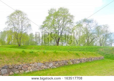 Spring landscape in park in the fortress of Lappeenranta Finland.