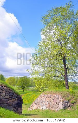 Spring landscape in park in the fortress of Lappeenranta Finland.