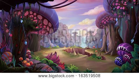 Alien Planet Surface Environment. Video Game's Digital CG Artwork, Concept Illustration, Realistic Cartoon Style Background