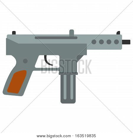 Submachine gun security and military weapon. Metal automatic gun. Criminal and police firearm vector illustration isolated on white.