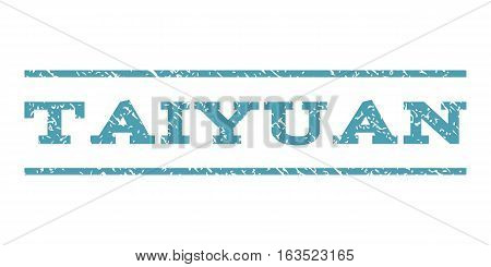 Taiyuan watermark stamp. Text caption between horizontal parallel lines with grunge design style. Rubber seal stamp with scratched texture. Vector cyan color ink imprint on a white background.