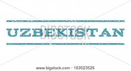 Uzbekistan watermark stamp. Text tag between horizontal parallel lines with grunge design style. Rubber seal stamp with dust texture. Vector cyan color ink imprint on a white background.