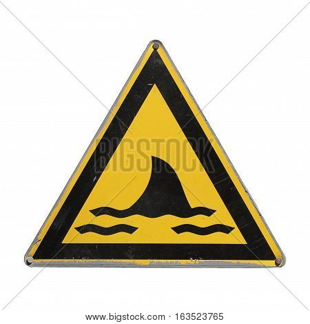 Shark. Warning danger. Yellow triangle. Sign isolated for collage