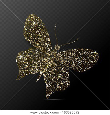 Butterfly vector illustration. Stylized gold butterfly isolated on dark background