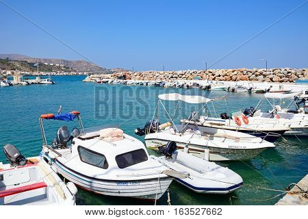 KALYVES, CRETE - SEPTEMBER 16, 2016 - Boats moored in the harbour Kalyves Crete Greece Europe, September 16, 2016.