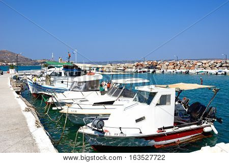 KALYVES, CRETE - SEPTEMBER 16, 2016 - Boats moored in the harbour Kalyves Crete Greece Europe, September 16, 2016.