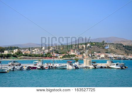 KALYVES, CRETE - SEPTEMBER 16, 2016 - Boats moored in the harbour Kalyves Crete Greece Europe, September 16, 2016.