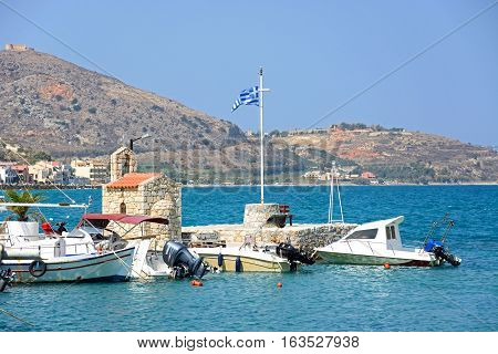 KALYVES, CRETE - SEPTEMBER 16, 2016 - Boats moored in the harbour Kalyves Crete Greece Europe, September 16, 2016.