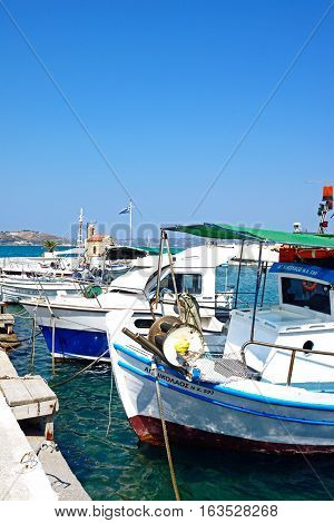 KALYVES, CRETE - SEPTEMBER 16, 2016 - Boats moored in the harbour Kalyves Crete Greece Europe, September 16, 2016.