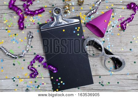 Carnival Confetti On Wood Background