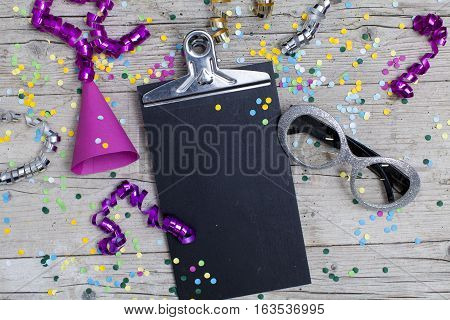 Carnival Confetti On Wood Background