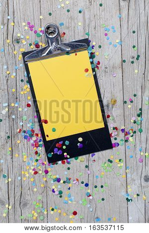 Carnival Confetti On Wood Background