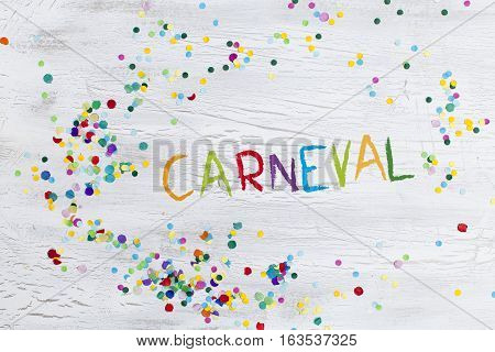 Carnival Confetti On Wood Background