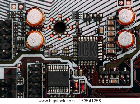 Integrated Semiconductor Microchip Microprocessor On Blue Circuit Board Representative Of The High T