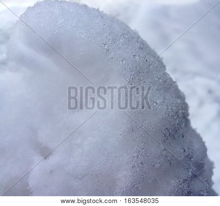 Zoom and closeup on white snow with small details
