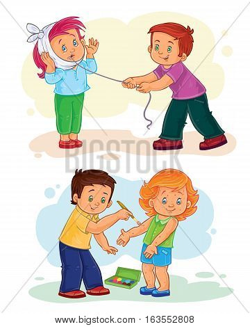Set of vector icons little children sick