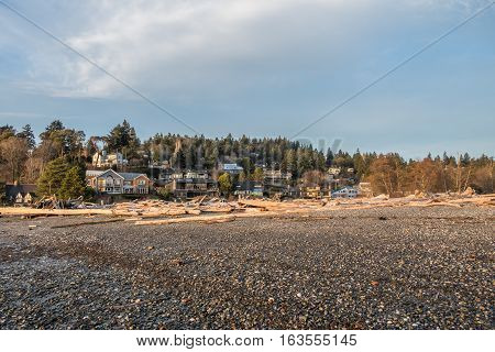 A view of hillside shoreline homes in Normandy Park Washington.