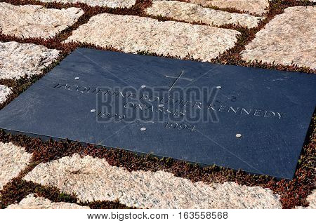 Arlington Virginia - April 12 2014: Gravesite of Jacqueline Bouvier Kennedy Onassis at Arlington National Cemetery