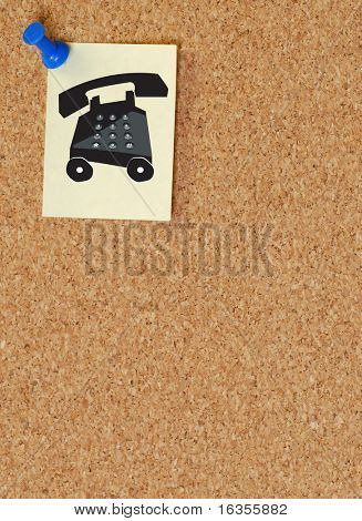 หมายเหตุ ด้วยสัญลักษณ์โทรศัพท์โพส corkboard - โทรศัพท์ข้อความ