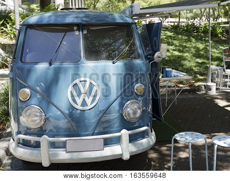 BRISBANE, AUSTRALIA - December 28, 2016: Well preserved and maintained 1966 VW Kombi retro vintage car in Brisbane Australia