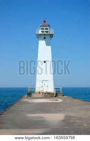 Sodus Outer Lighthouse on Lake Ontario, in Sodus Point, New York State, USA.