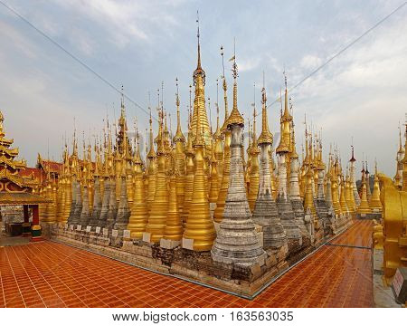 Shwe Indein Pagoda, a group of Buddhist pagodas near Ywama and Inlay Lake in Shan State, Burma