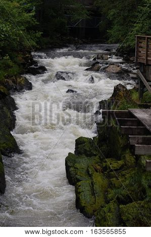 Ketchikan Creek is a fast moving creek that runs through downtown  Ketchikan, Alaska