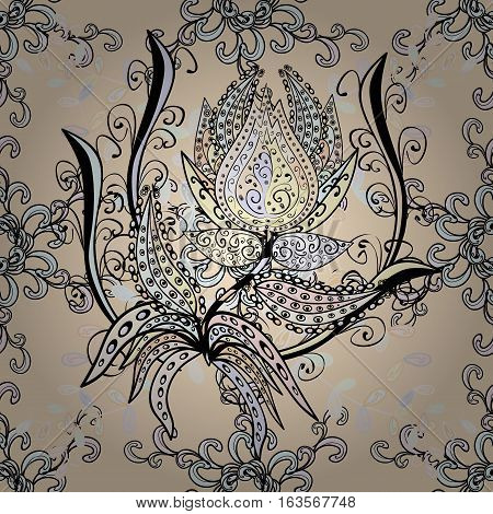 Flowers And Foodles On Light Background. Vector Illustration Texture. Radial Gradient Shape.