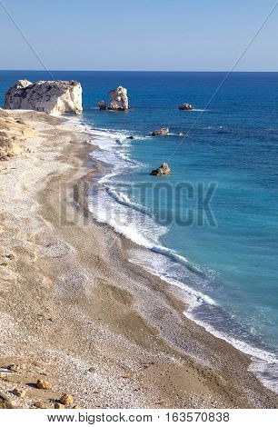 Greece Cyprus the Petra Tou Romiou coast (Aphrodites' Rock) who according to legend it is the birthplace of Aphrodite