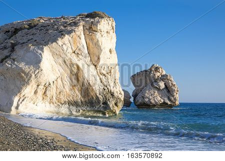 Greece Cyprus the Petra Tou Romiou coast (Aphrodites' Rock) who according to legend it is the birthplace of Aphrodite