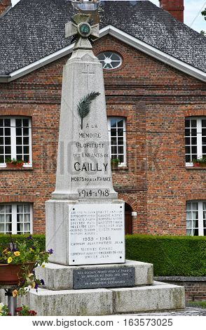 Cailly France - june 23 2016 : the war memorial