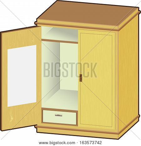 Open wardrobe. wooden closet with tidy clothes - Vector Illustration