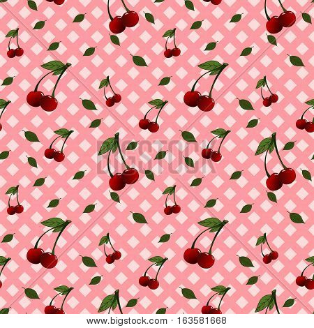 A pattern with cherries composed with and without leaves