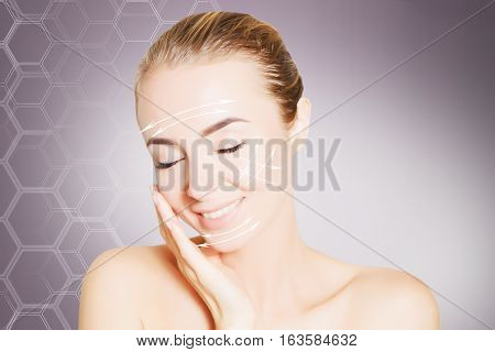 renovating skin concpet. woman face portrait with lifting marks