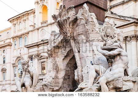 Sculptures Of Fontana Dei Quattro Fiumi In Rome