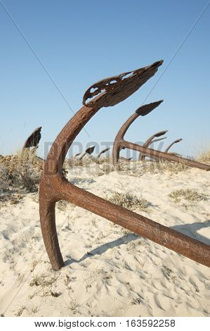 Europe Portugal Algarve Tavira Barril Beach Anchor