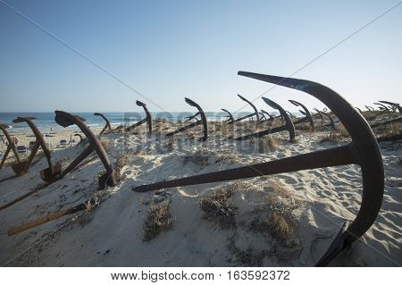 Europe Portugal Algarve Tavira Barril Beach Anchor